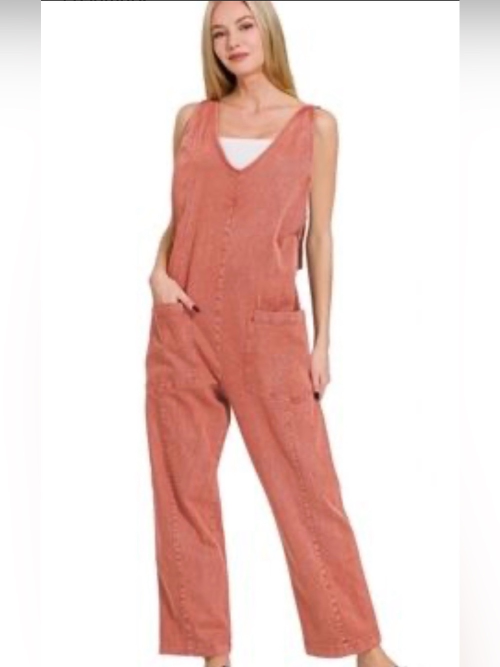 NWT-Zenana Outfitters Rust Sleeveless Utility Jumpsuit